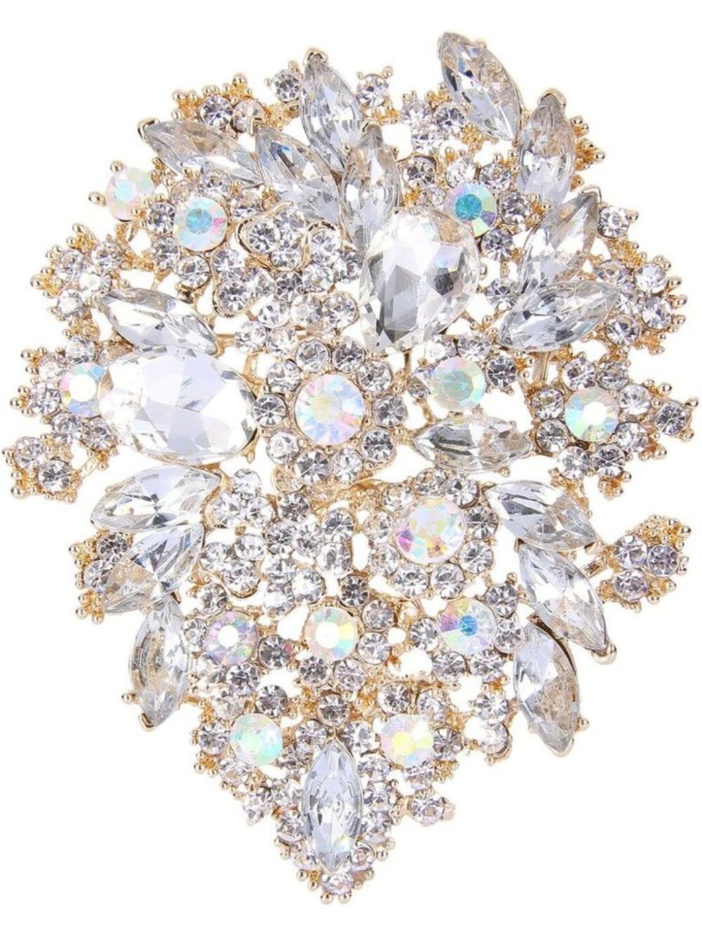 Vintage Style Flower Leaf Cluster Brooch Pendant with Austrian Crystals